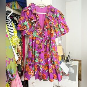 Floral Ruffle Dress in Purple and Orange